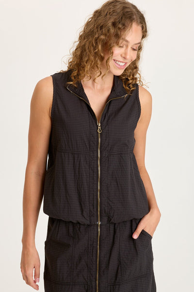 XCVI Tallis Textured Stretch Zip Front Elastic Bubble Hem Vest