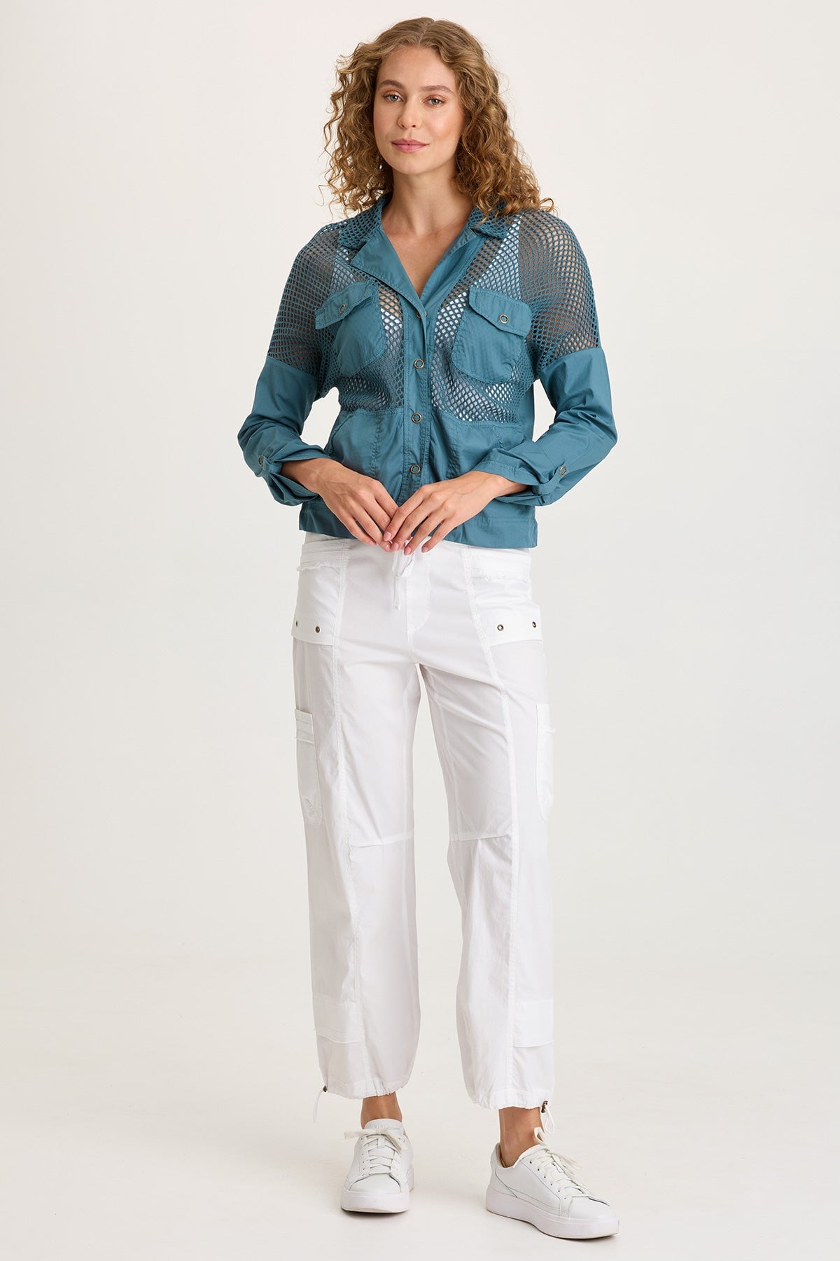 XCVI Niels Poplin/Mesh Snap-Front Jacket