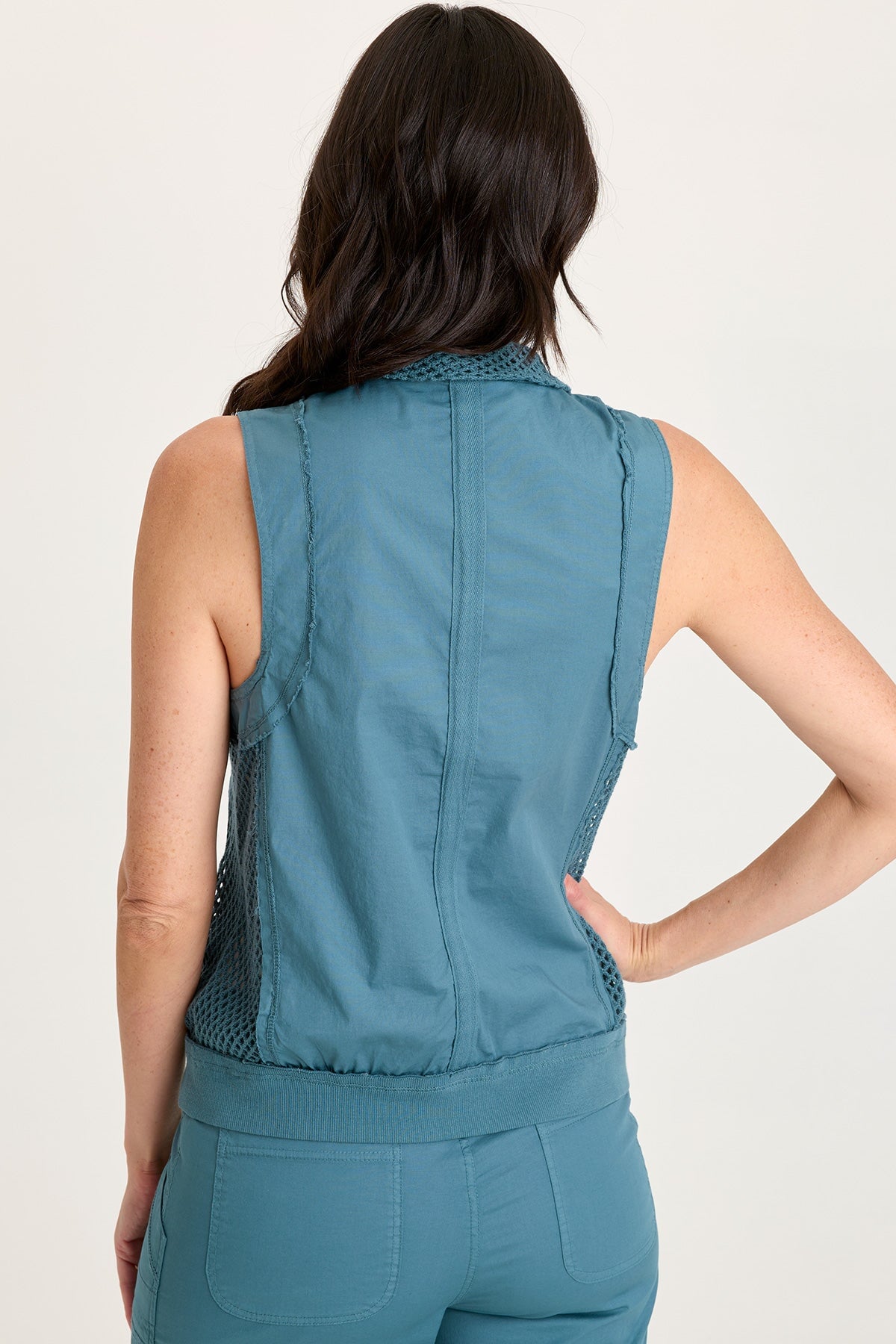 XCVI Helsa Poplin/Mesh Zip Front Vest