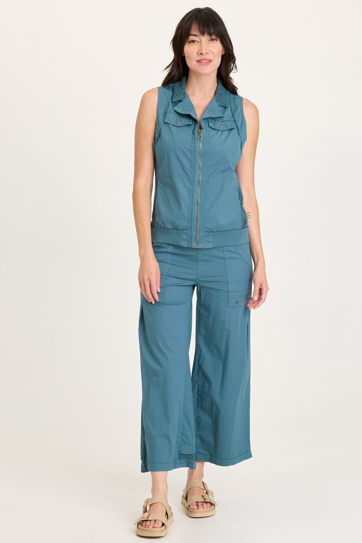 XCVI Helsa Poplin/Mesh Zip Front Vest