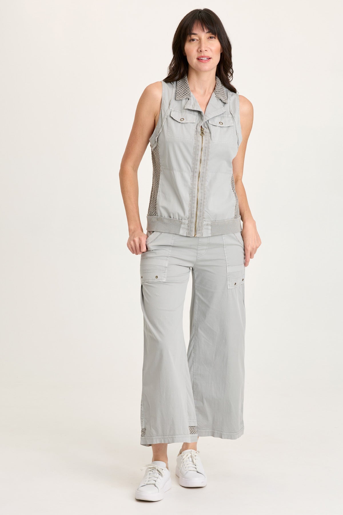 XCVI Roel Poplin/Mesh Gaucho Crop 