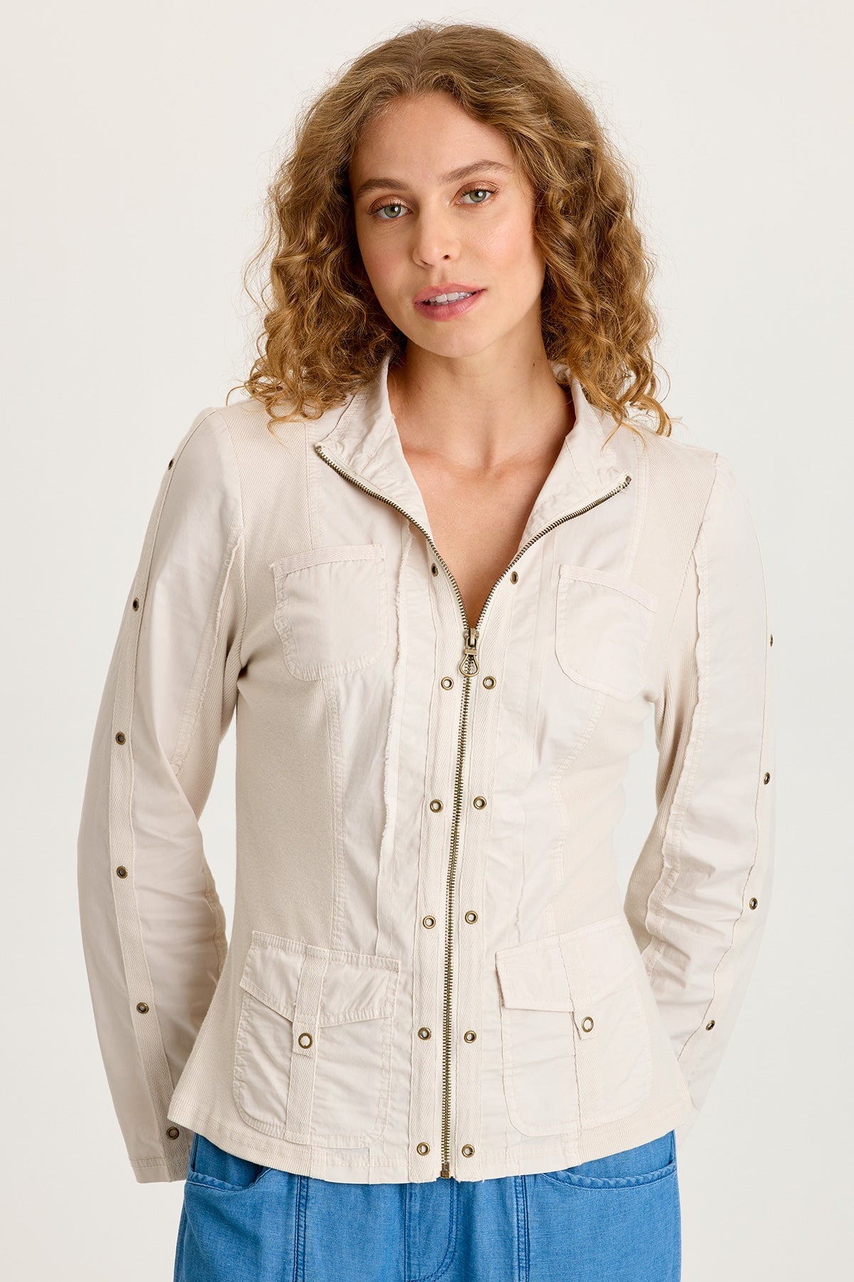 XCVI Murphy Poplin Fitted Zip-Up Brass Details Light Weight Jacket