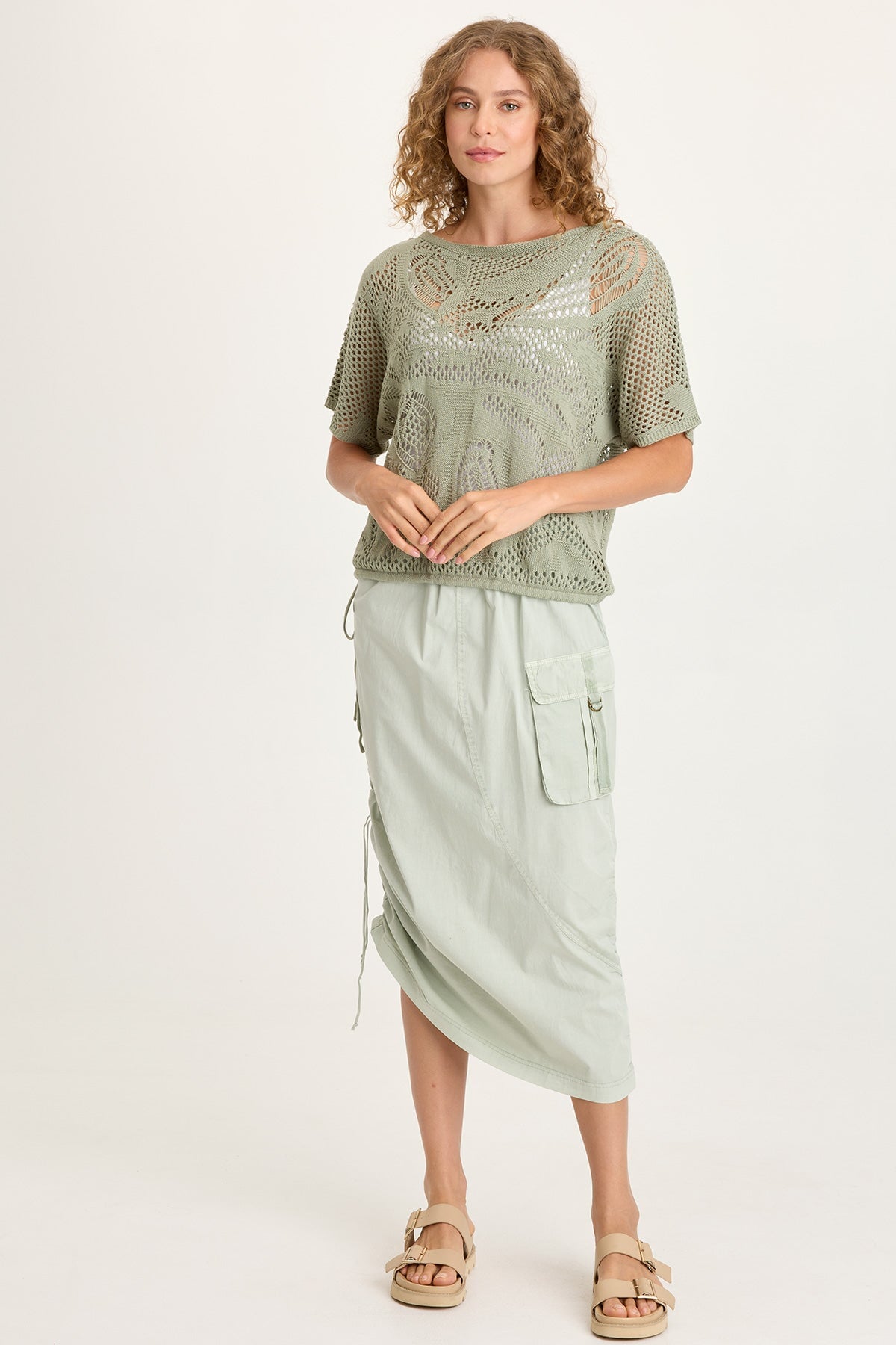 XCVI Bindi Poplin Side-Cinch Midi Skirt 