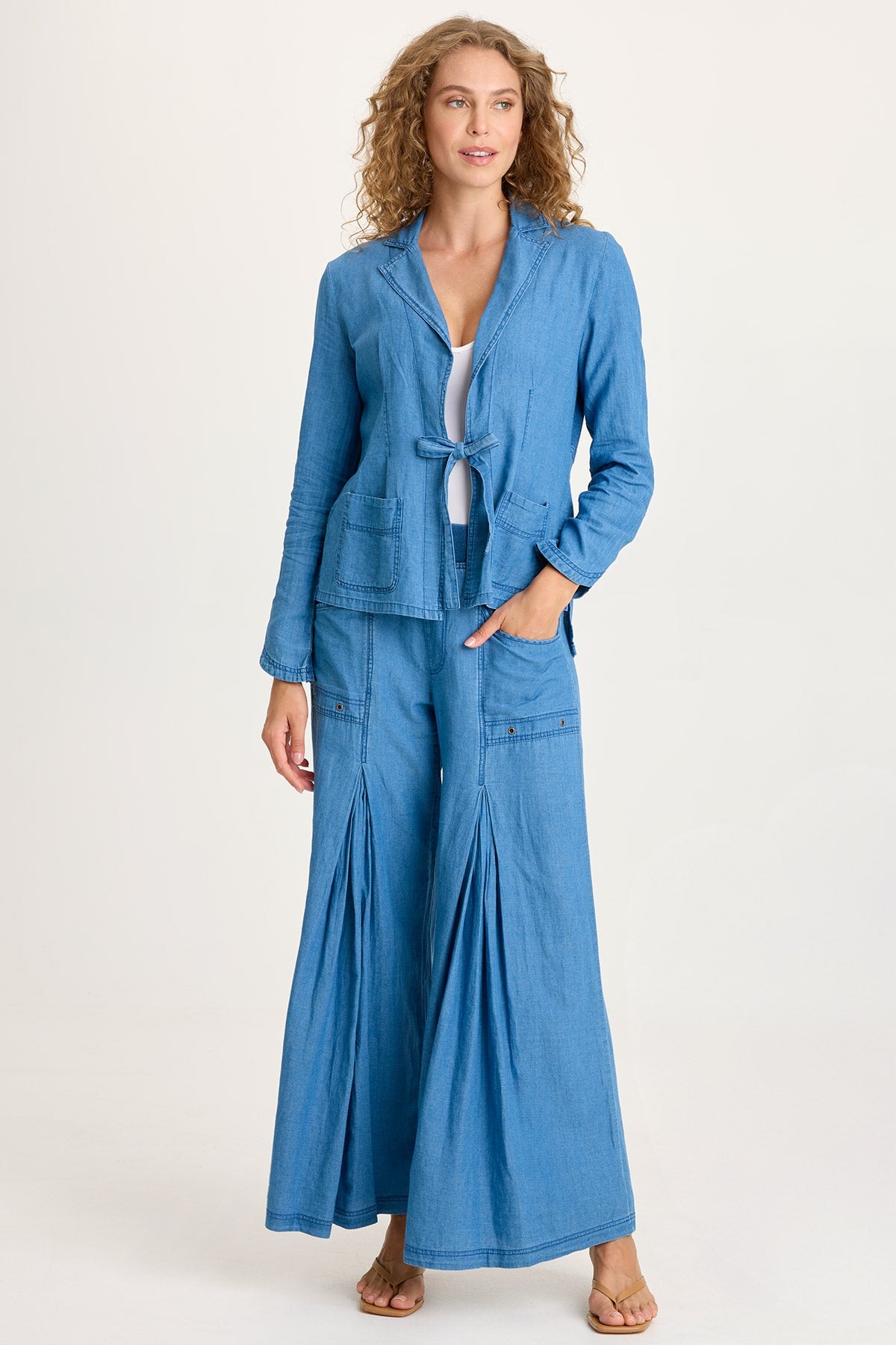 XCVI Jerona Indigo Twill Double Pleated Wide-Leg Pant
