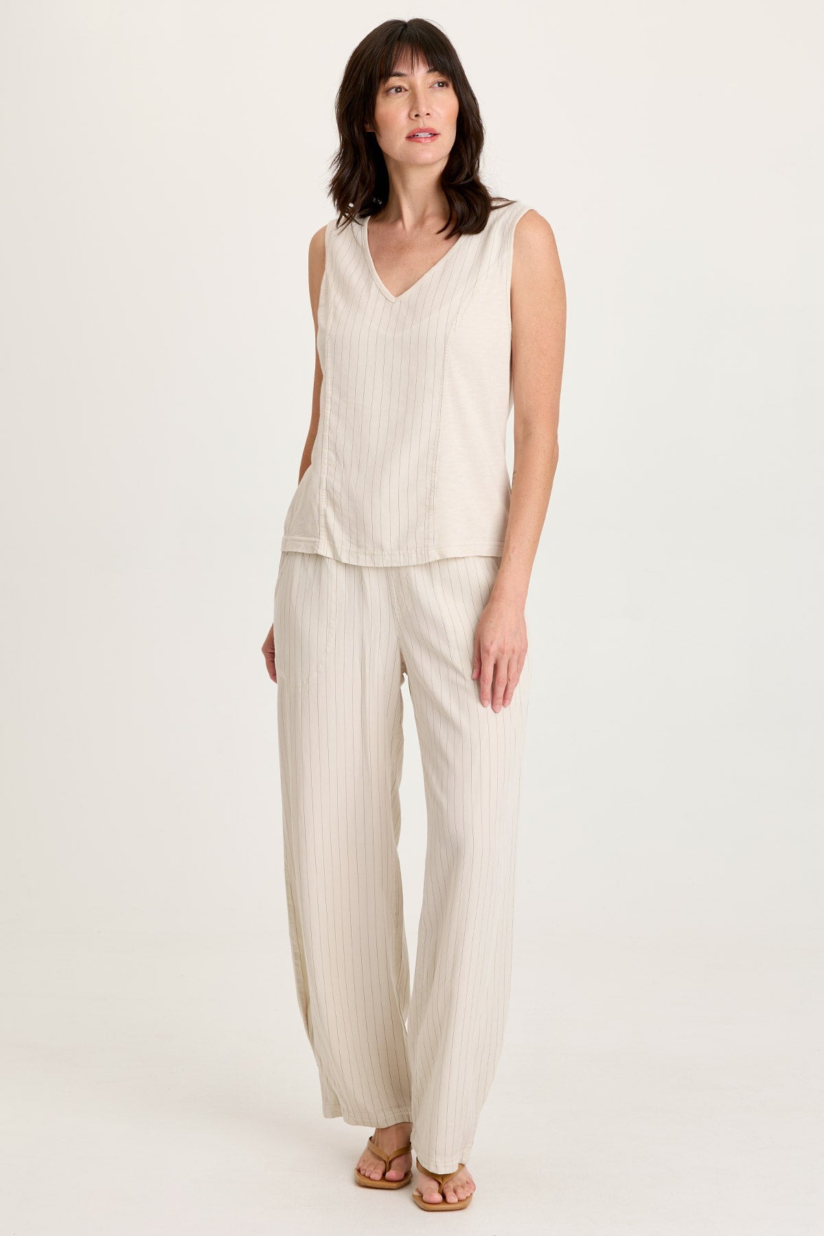 XCVI Carell Pinstripe Twill Pleated Hem Full Leg Pant
