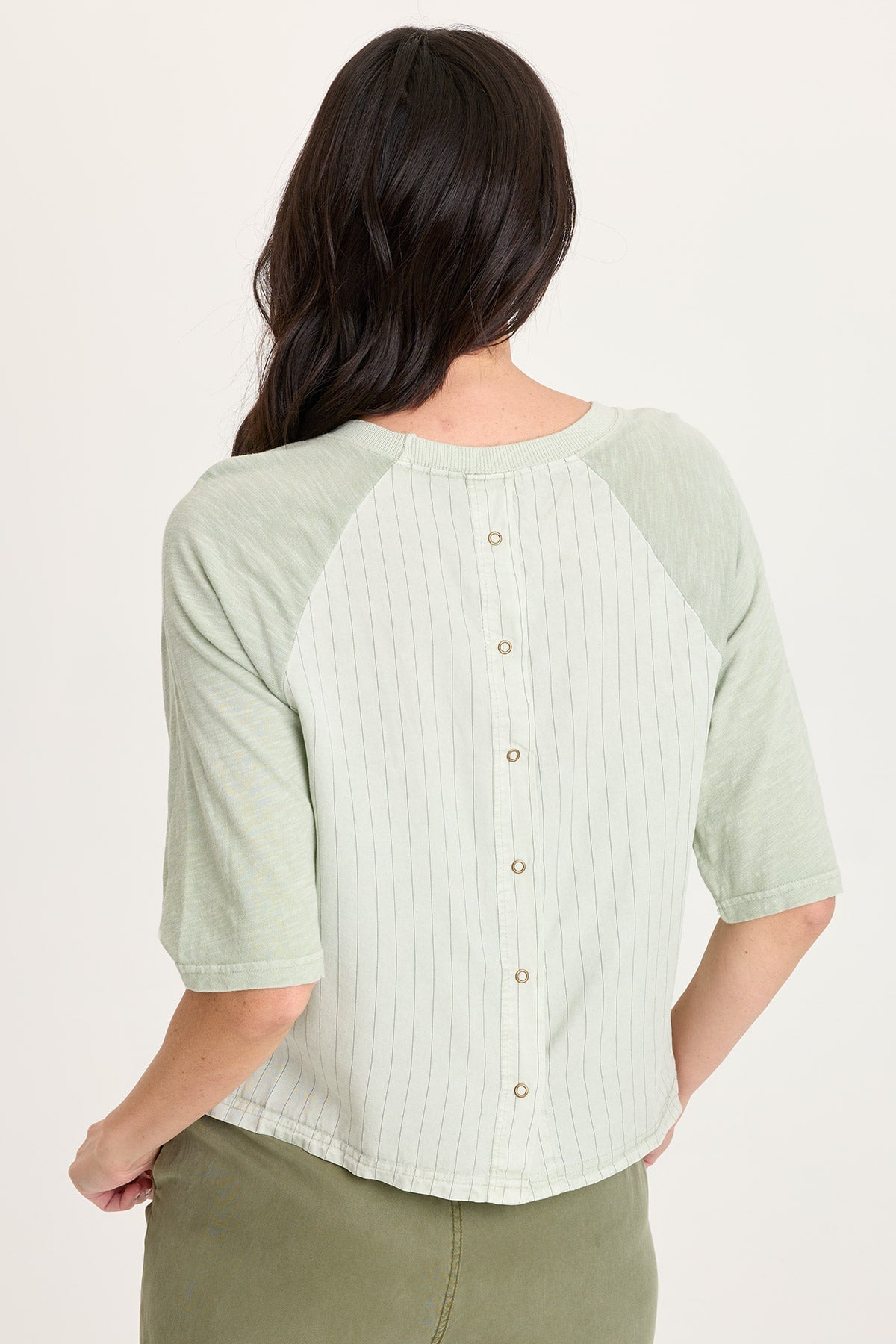 XCVI Jory Pinstripe Twill Raglan Short Sleeve Top