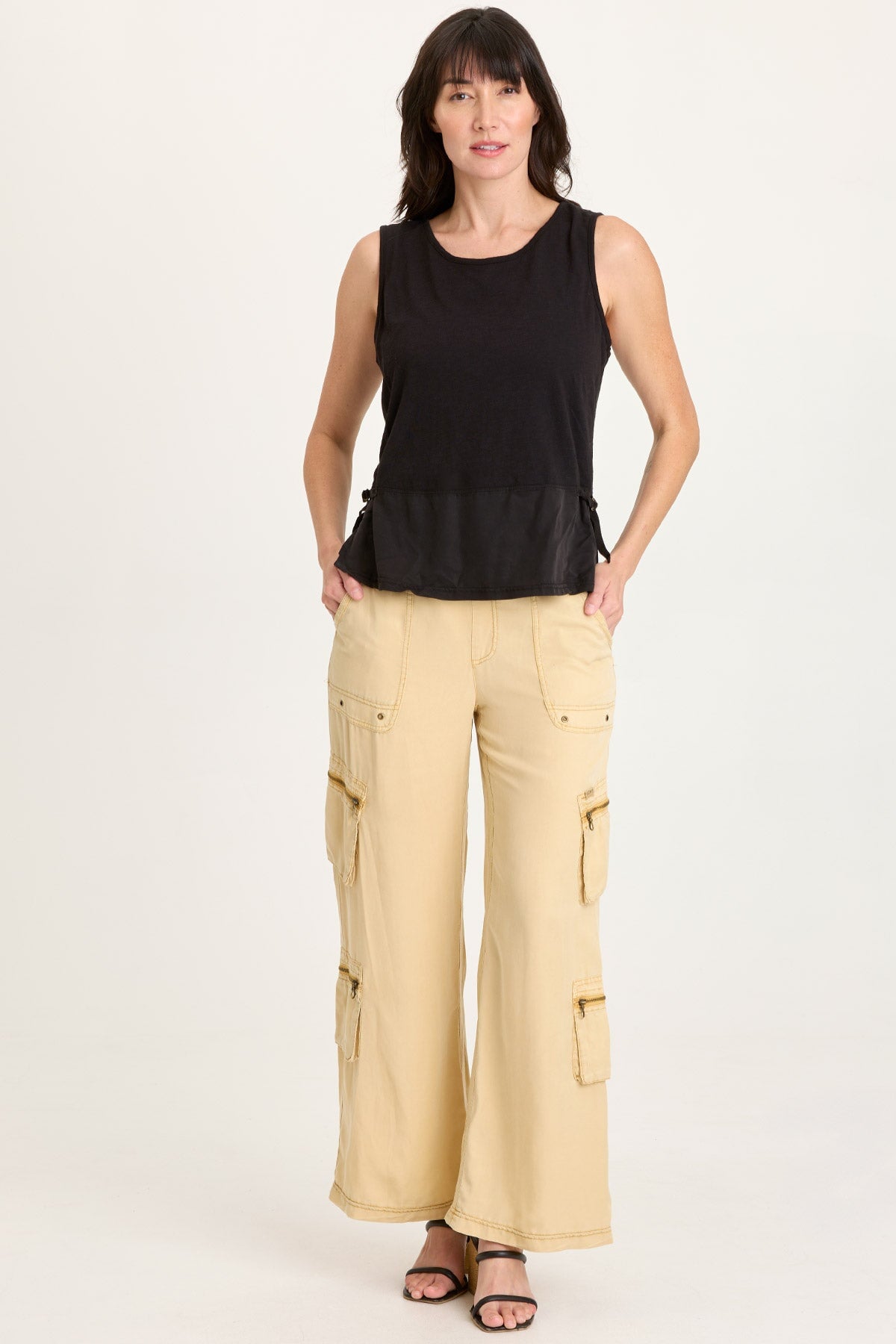 リミフゥ　20/-C Plain Stitch Chest Slit Tank XCVI Enna Tencel Twill Cinchable Side Split Tank