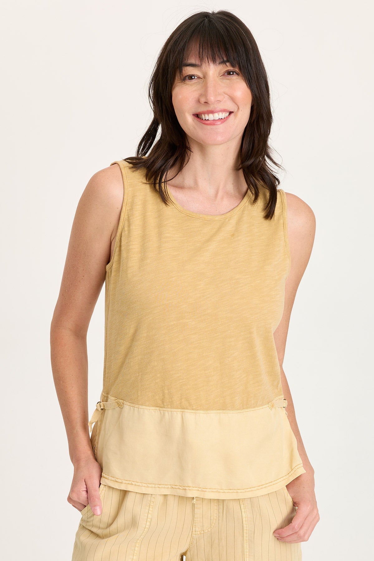XCVI Enna Tencel Twill Cinchable Side Split Tank