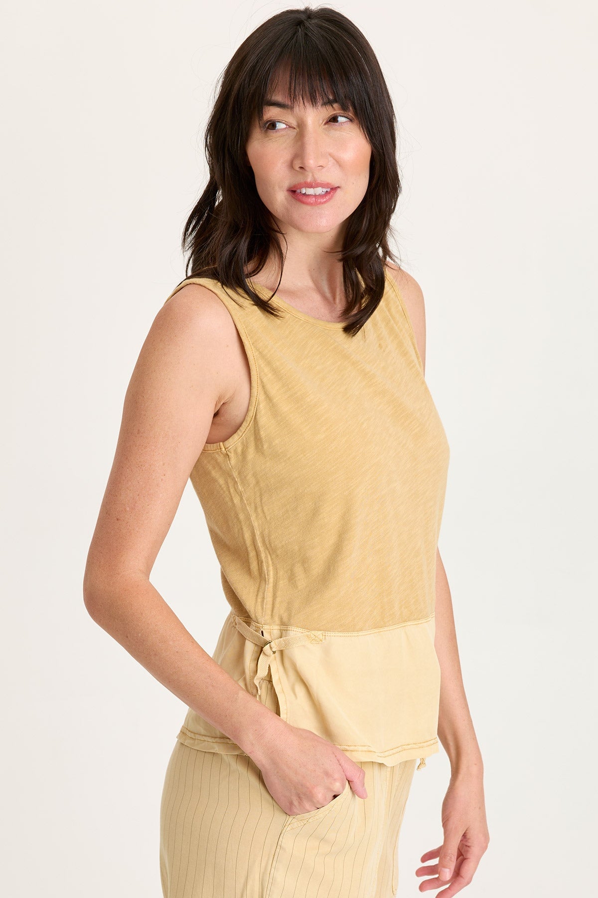 XCVI Enna Tencel Twill Cinchable Side Split Tank