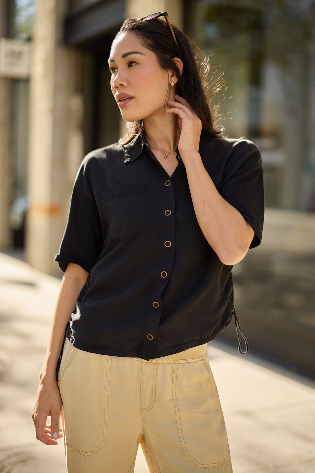 XCVI Kimbel Tencel Twill Classic Button-Up Short Sleeve Top