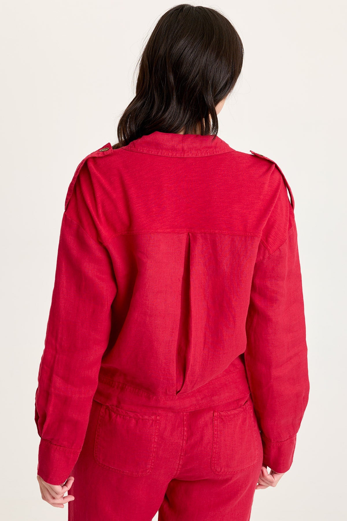 XCVI Linen Exaggerated Collar Pleated Jacket with Brass Hardware