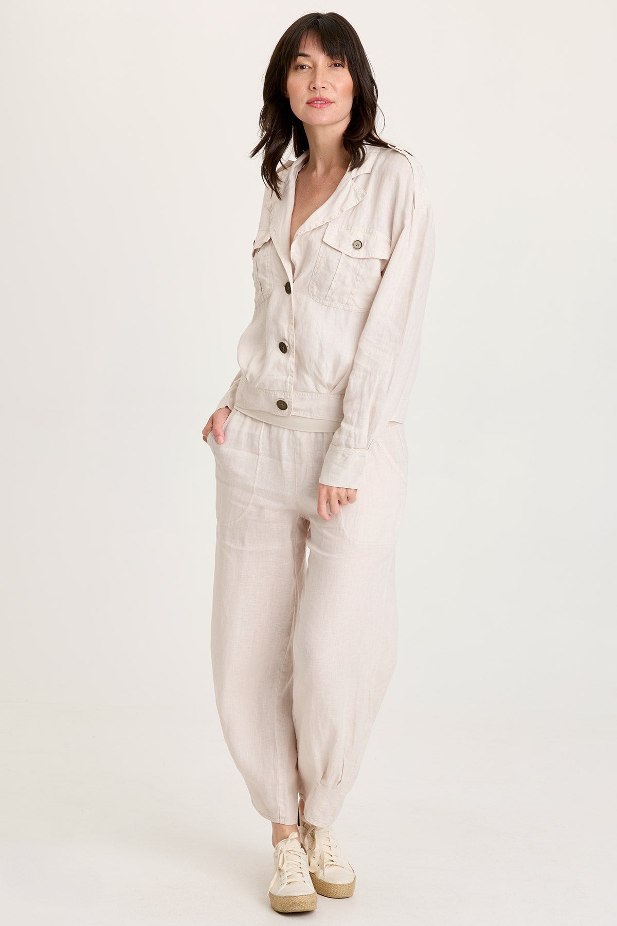 XCVI Vasco Linen Barrel Leg Fold-Over Waist Crop