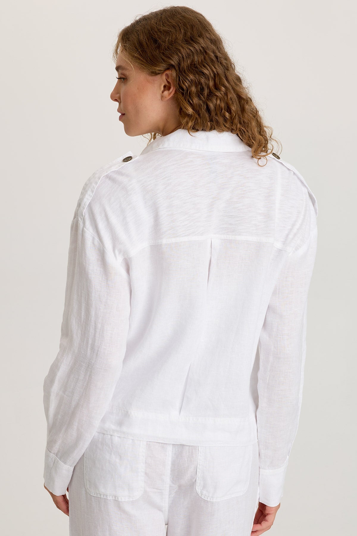 XCVI Linen Exaggerated Collar Pleated Jacket with Brass Hardware