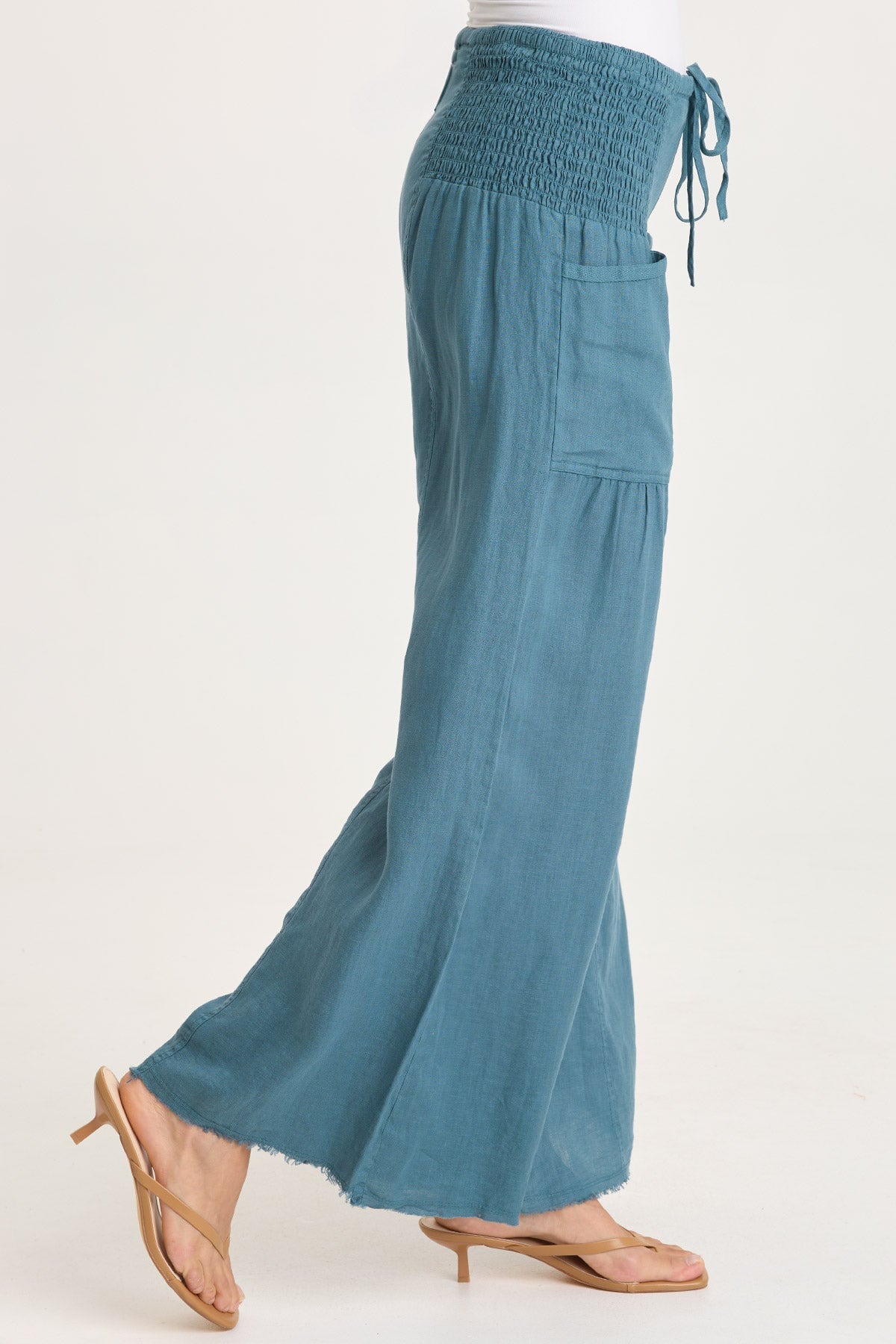 XCVI Coleson Linen Smocked Waist Pleated Wide Leg Pant