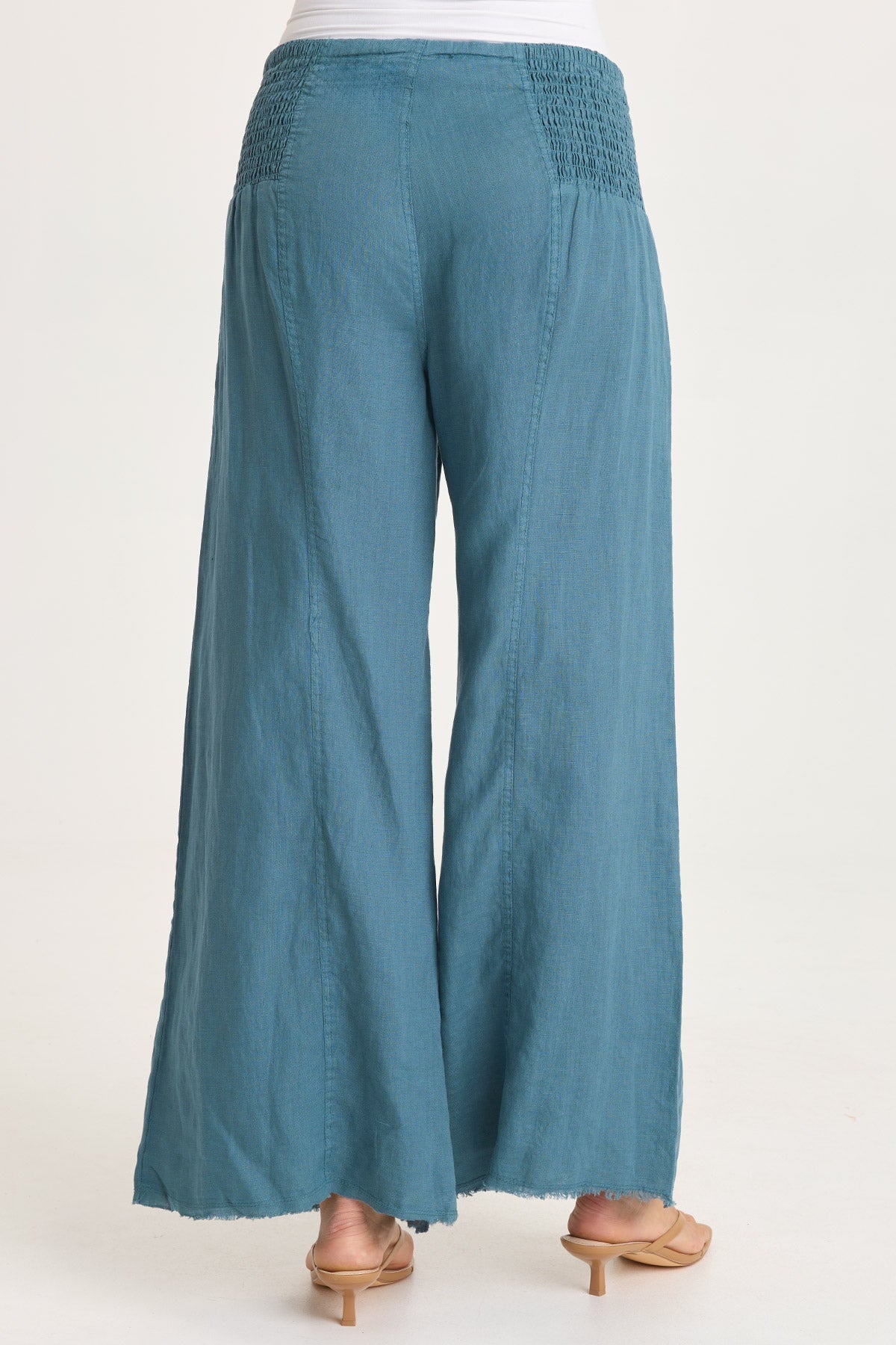 XCVI Coleson Linen Smocked Waist Pleated Wide Leg Pant