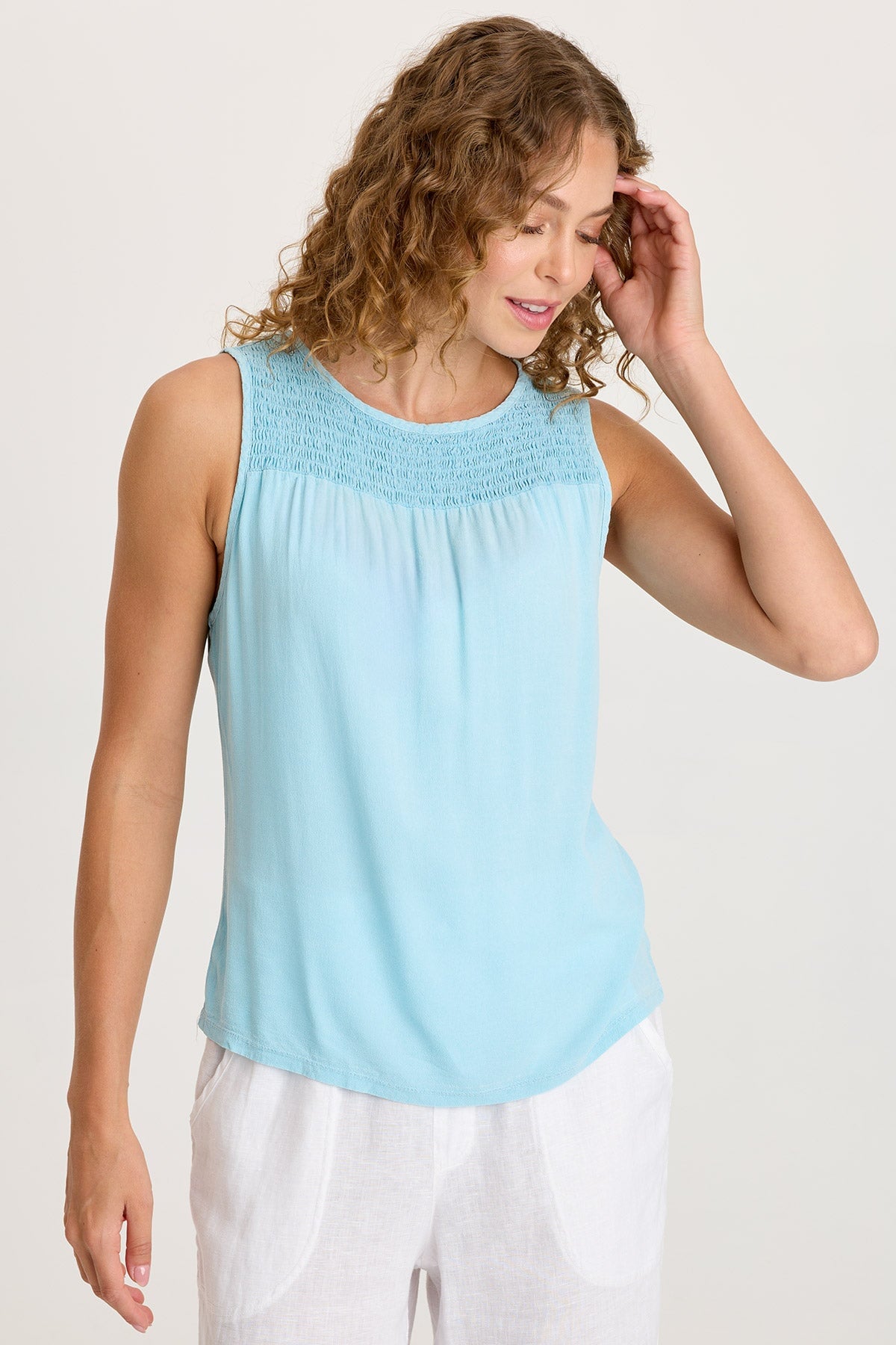 XCVI Timo Crepe Smocked Neckline Tank 