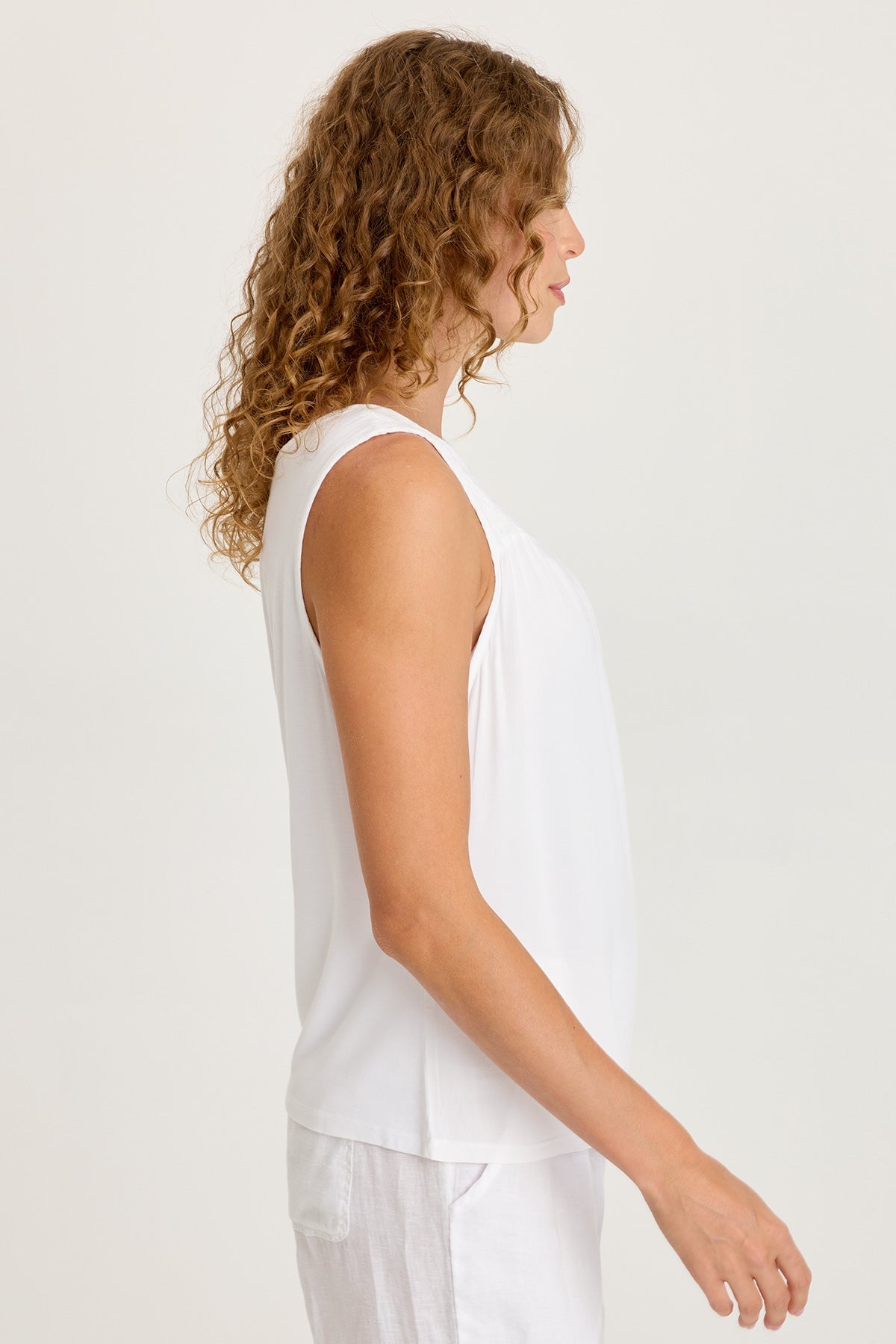 XCVI Timo Crepe Smocked Neckline Sleeveless Top