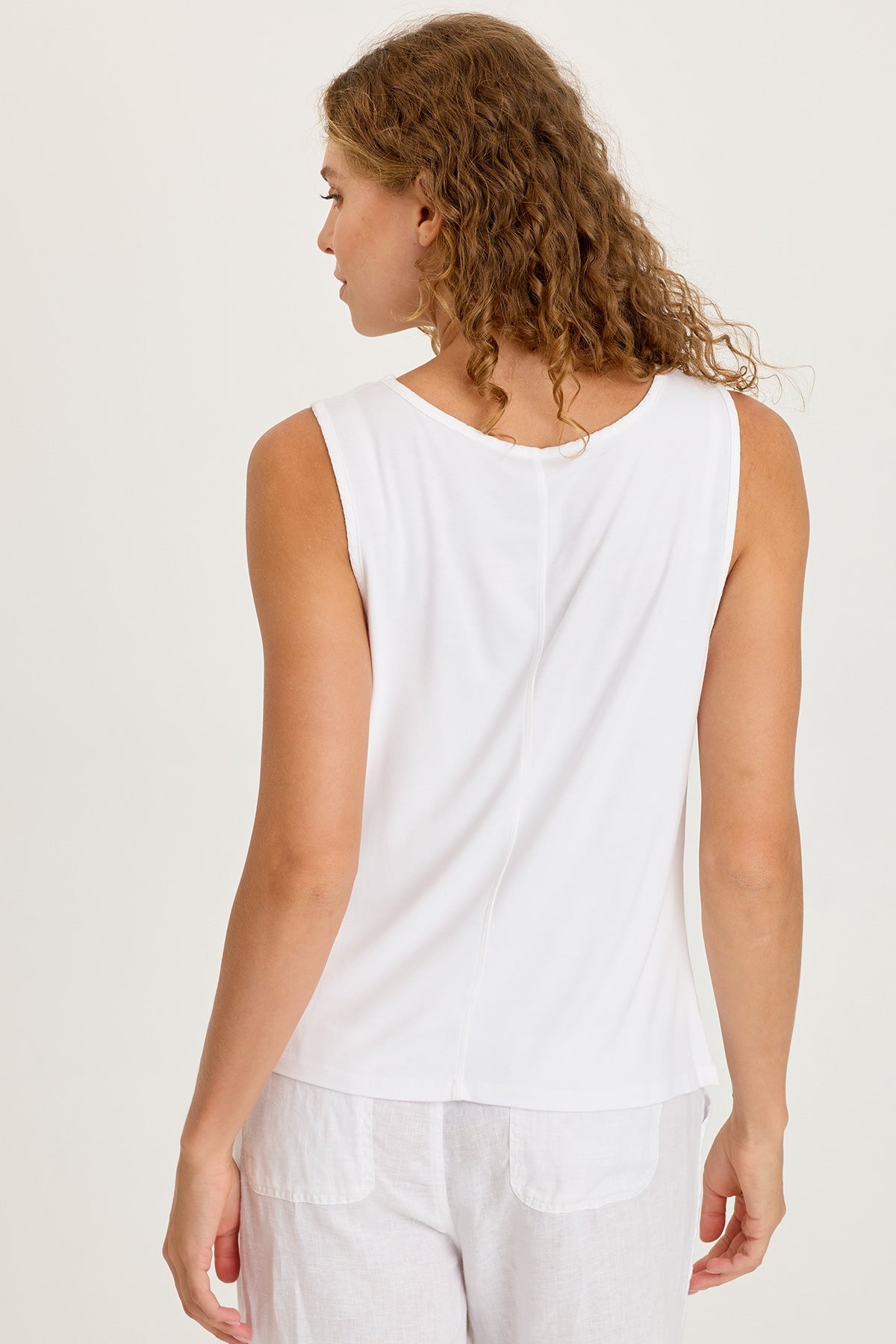 XCVI Timo Crepe Smocked Neckline Sleeveless Top