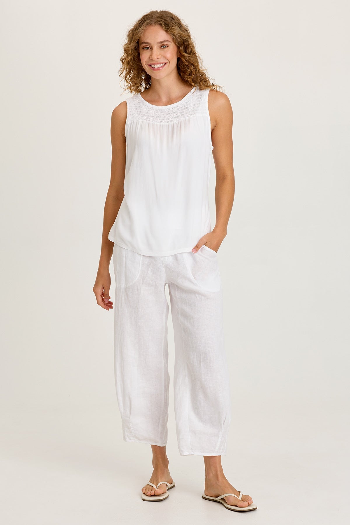 XCVI Timo Crepe Smocked Neckline Sleeveless Top