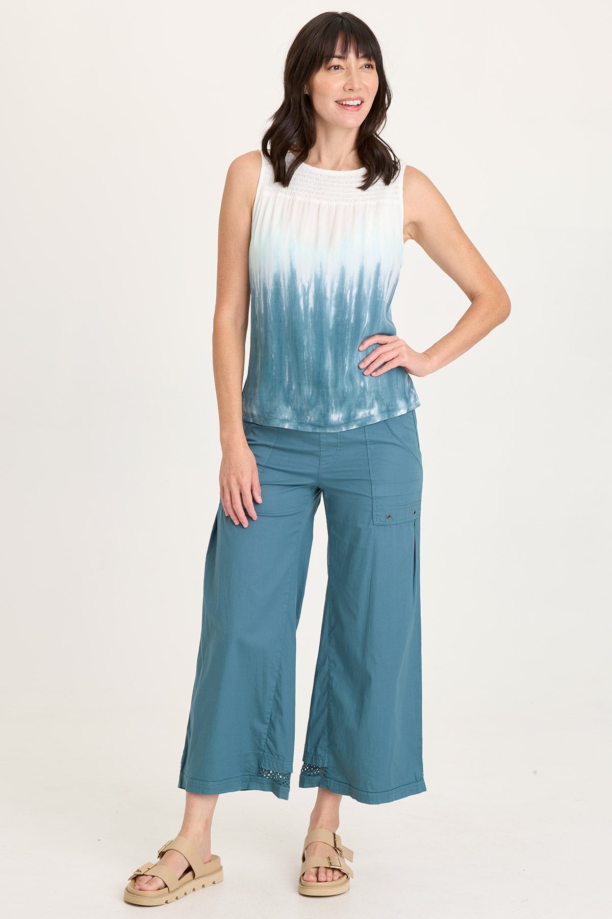 XCVI Timo Crepe Smocked Neckline Tank 