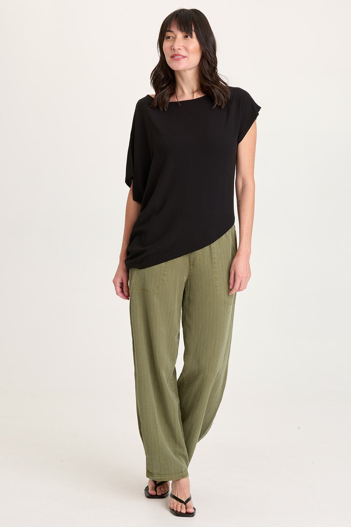 XCVI Carell Pinstripe Twill Pleated Hem Full Leg Pant