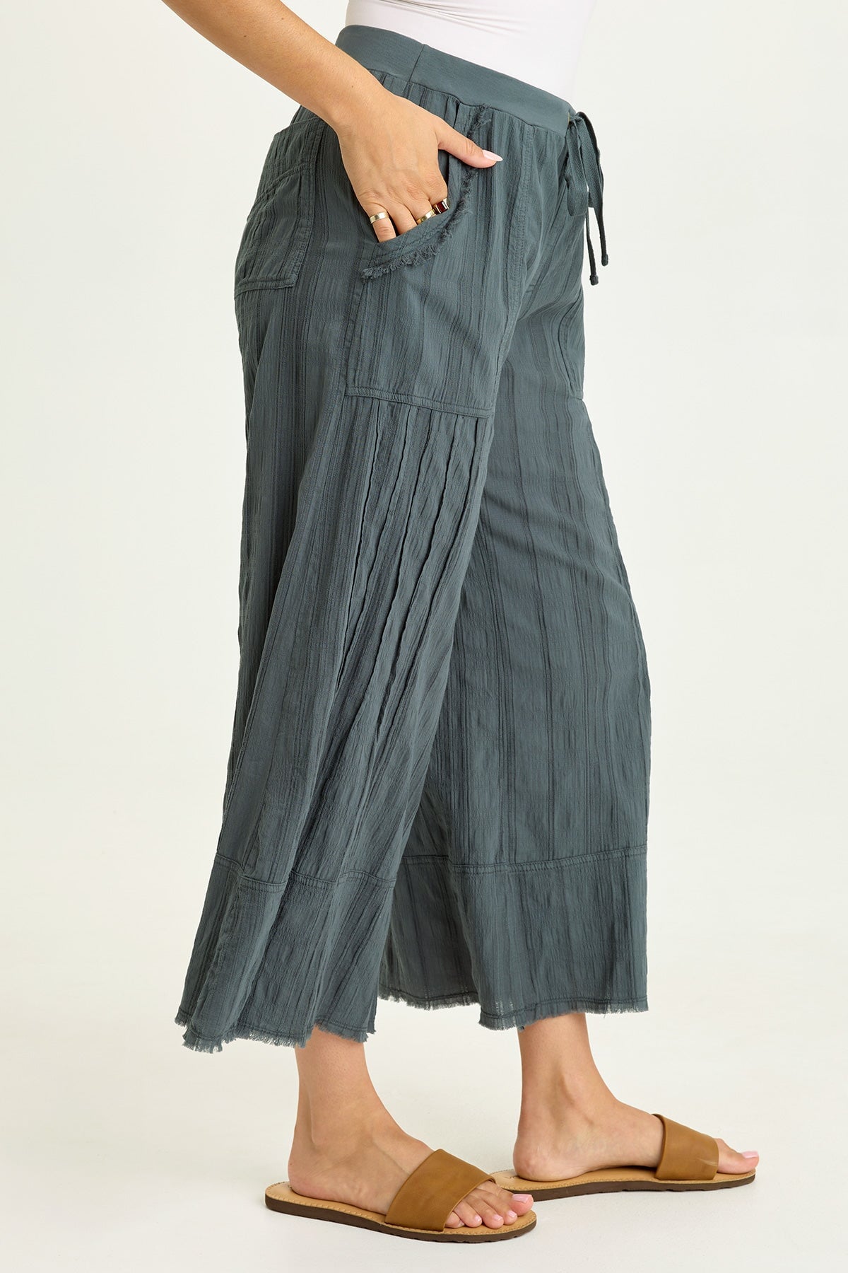 plage Traditional Weatherwear別注 38 2way Wearables Doyen Textured Gauze Pin Tuck Raw Edge Detail Crop
