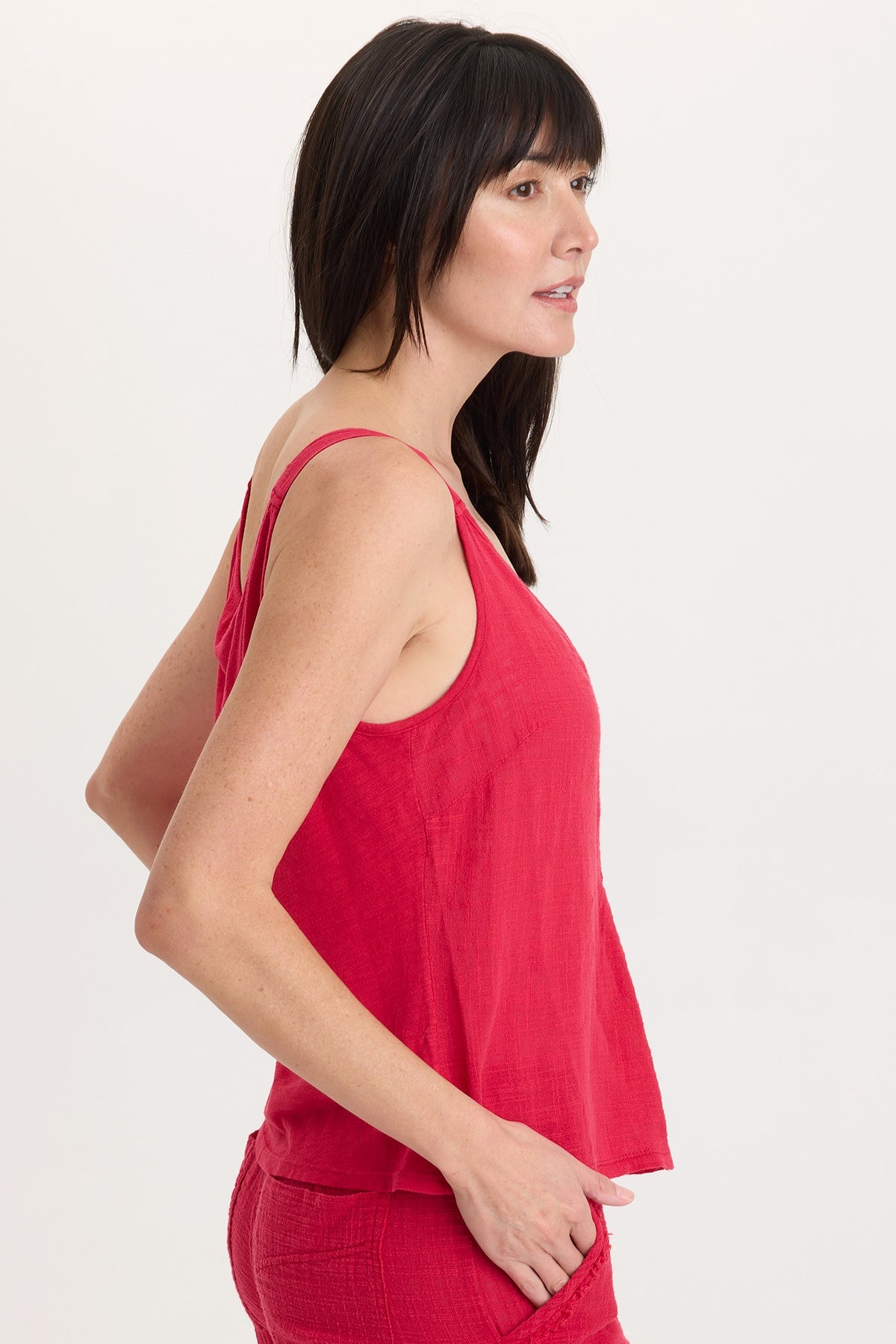 Wearables Cotton Gauze/Jersey Box Pleat Front Strap Tank