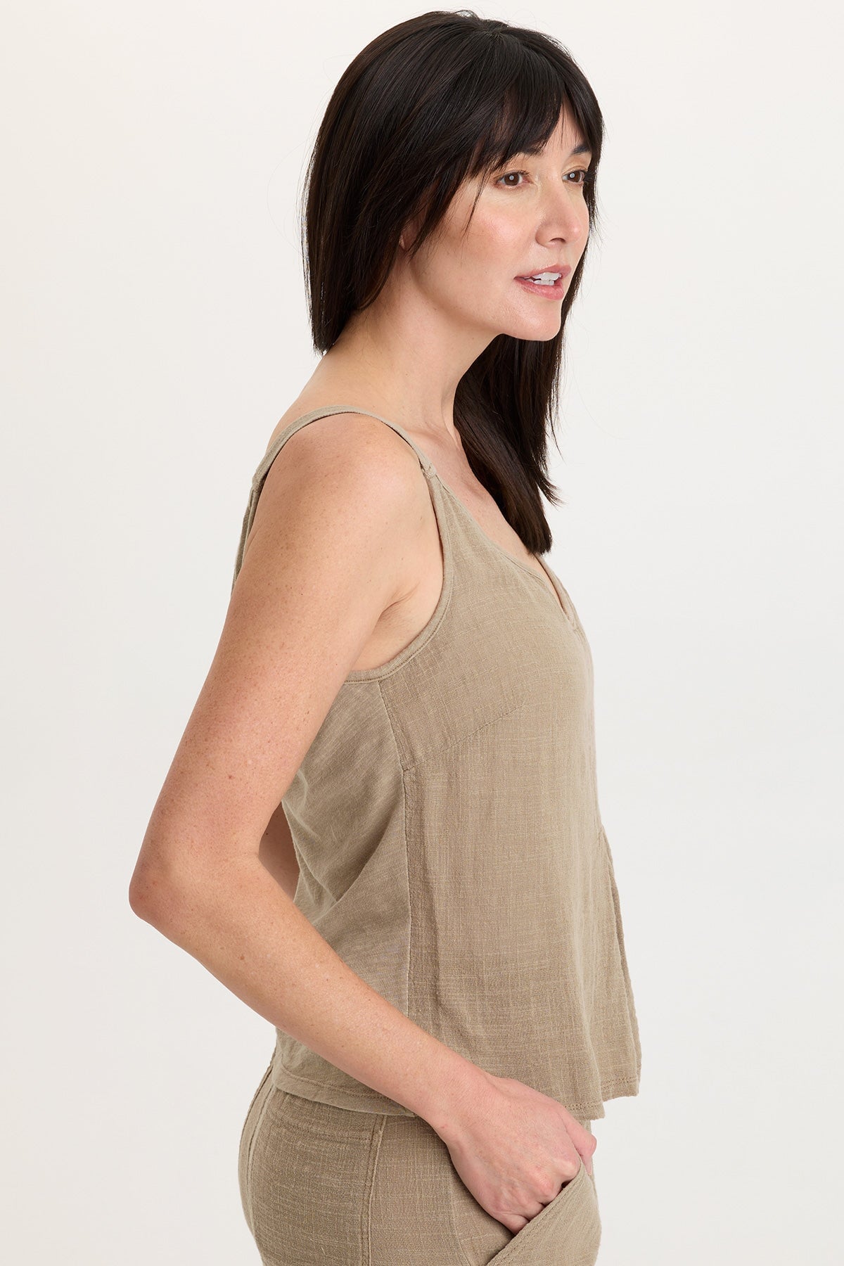 Wearables Cotton Gauze/Jersey Box Pleat Front Strap Tank