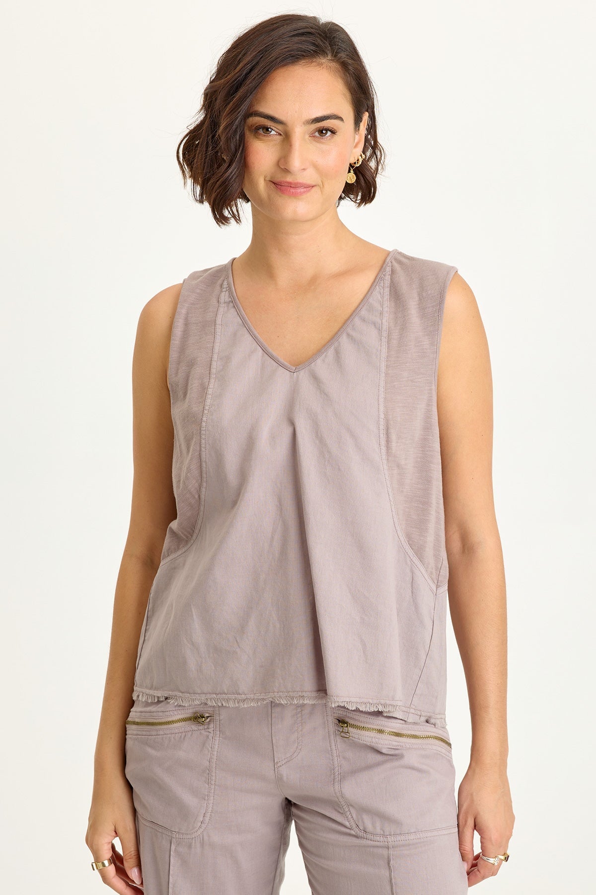 Wearables Mazie Linen/Jersey V-Neck Tank 