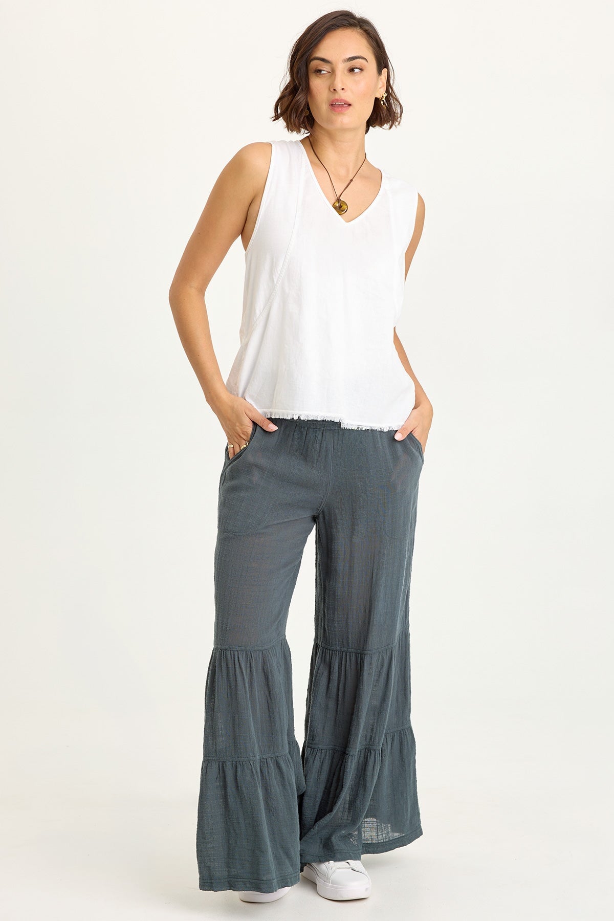 Wearables Mazie Linen/Jersey V-Neck Tank 