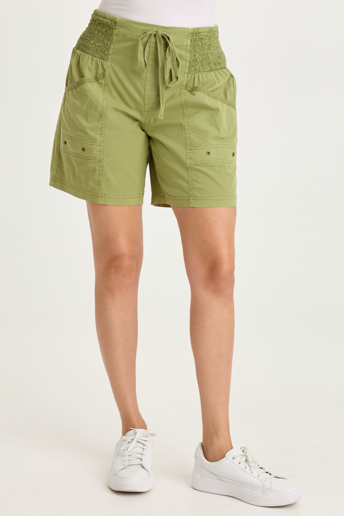 Wearables Greta Poplin Smocked-Waist Short 