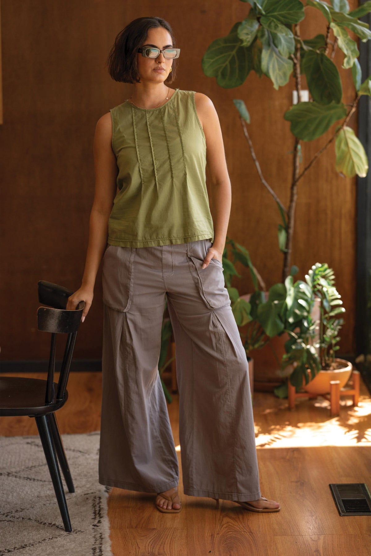 Wearables Charli Cotton Linen Inverted Box Pleats Pull-On Wide Leg