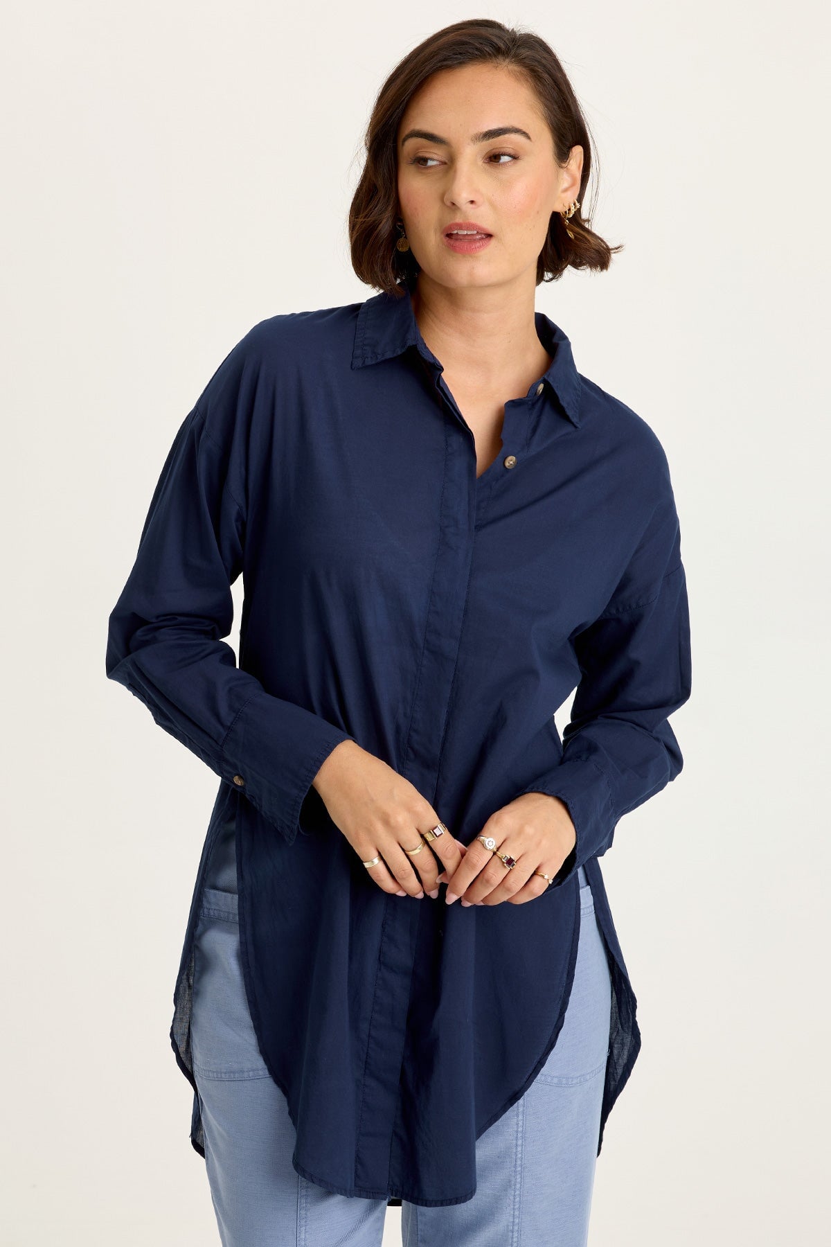 Wearables Ellard Voile High-Low Button-Up Blouse 