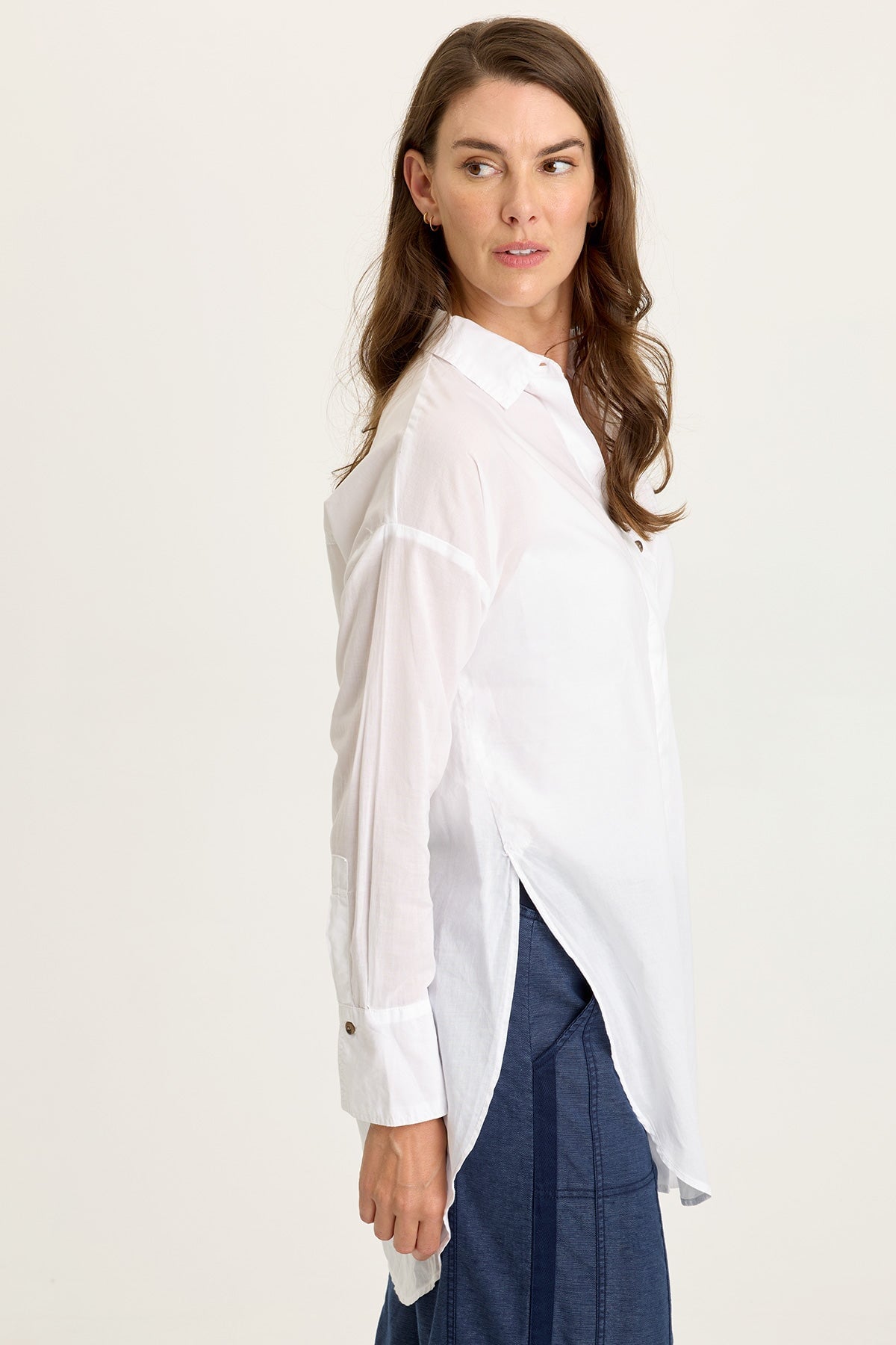 Wearables Ellard Voile High-Low Button-Up Blouse 