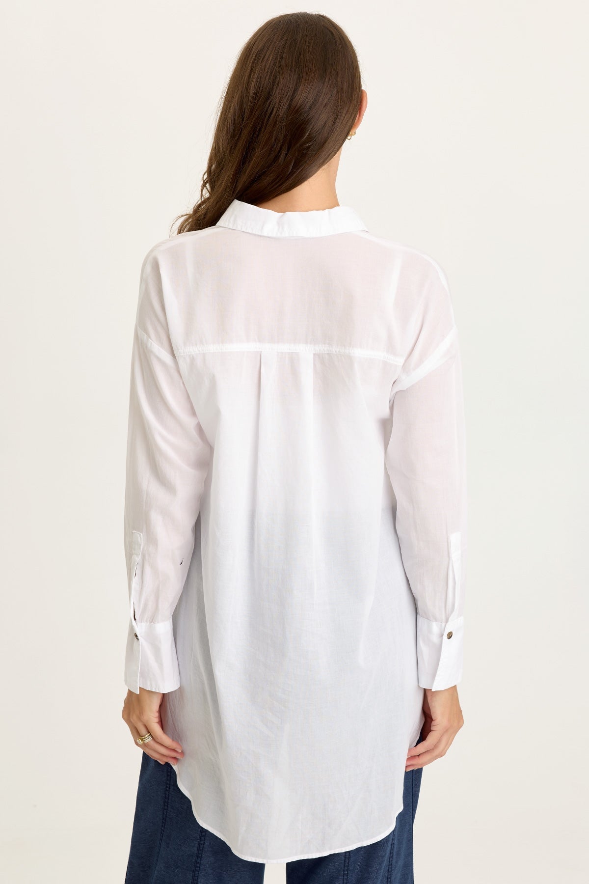 Wearables Ellard Cotton Voile High-Low Side-Slit Button-Up Blouse
