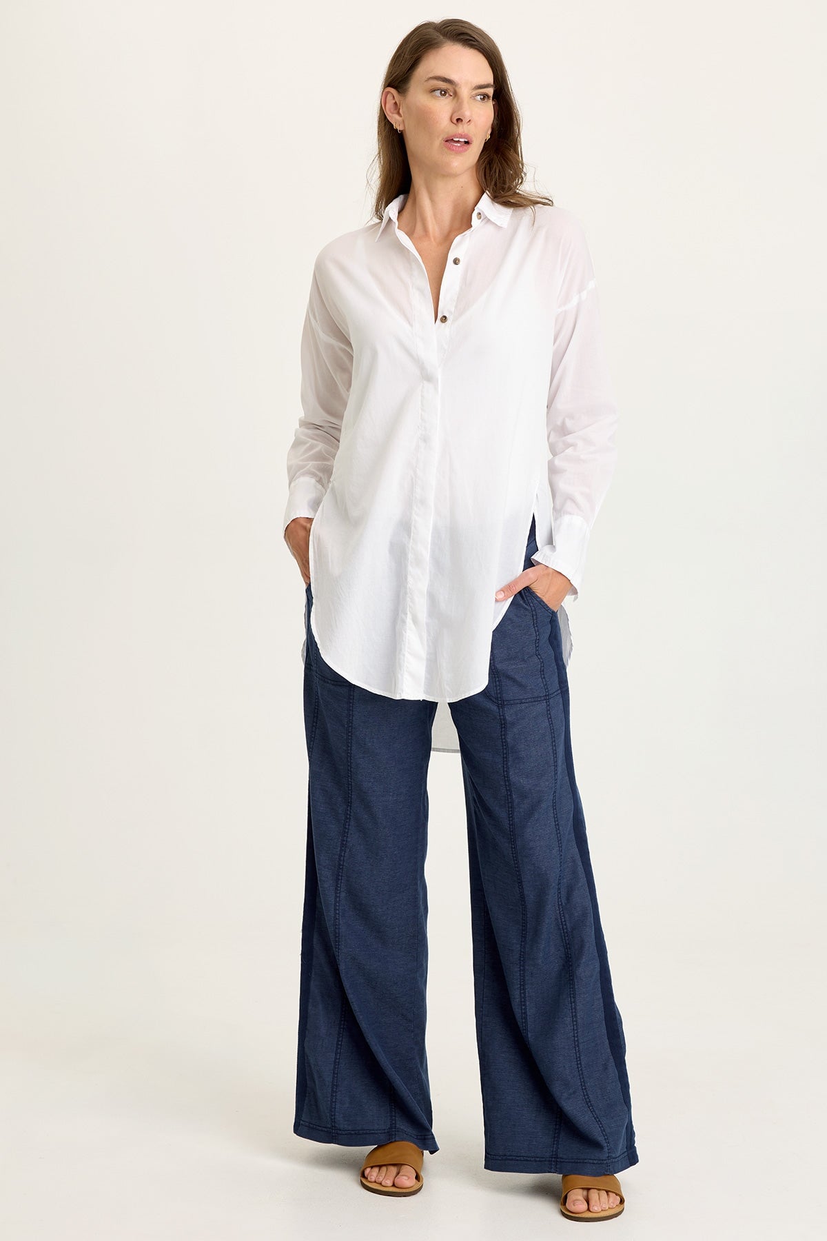 Wearables Ellard Voile High-Low Button-Up Blouse 