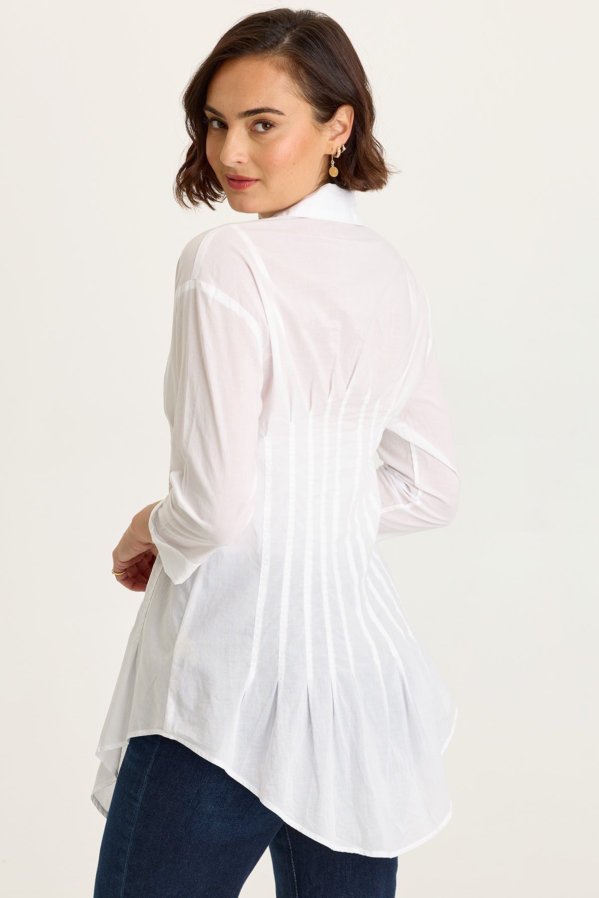 Wearables Ashlan Cotton Voile Pleated Waist Sharkbite Hem Button