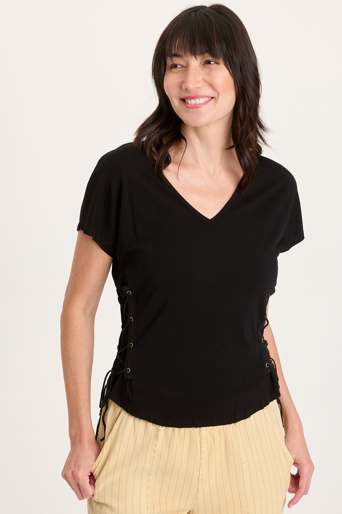 XCVI Sandro Jersey Lace-Up Top 