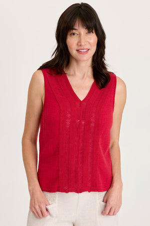 XCVI Reid Gauze V-Neck Sleeveless Top with Crochet Front Trim