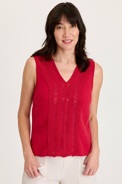 XCVI Reid Gauze V-Neck Sleeveless Top with Crochet Front Trim