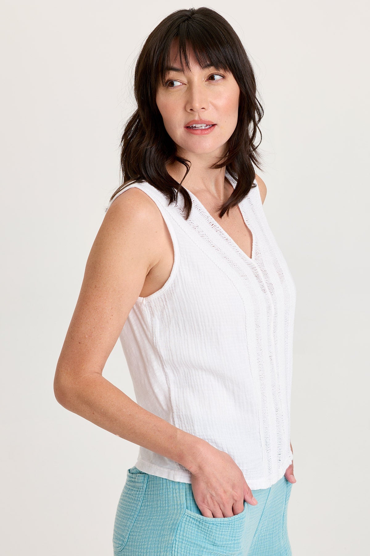 XCVI Reid Gauze/Crochet V-Neck Tank 