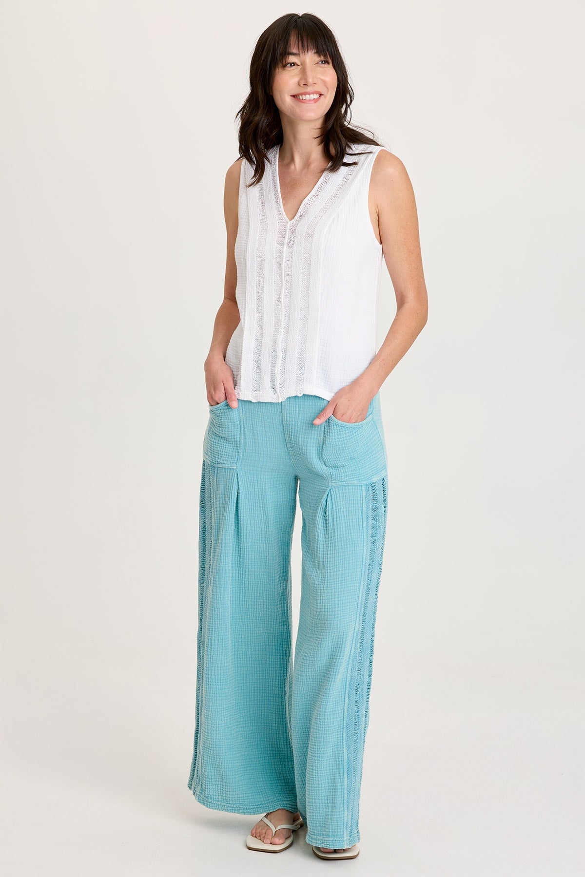 XCVI Reid Gauze V-Neck Sleeveless Top with Crochet Front Trim