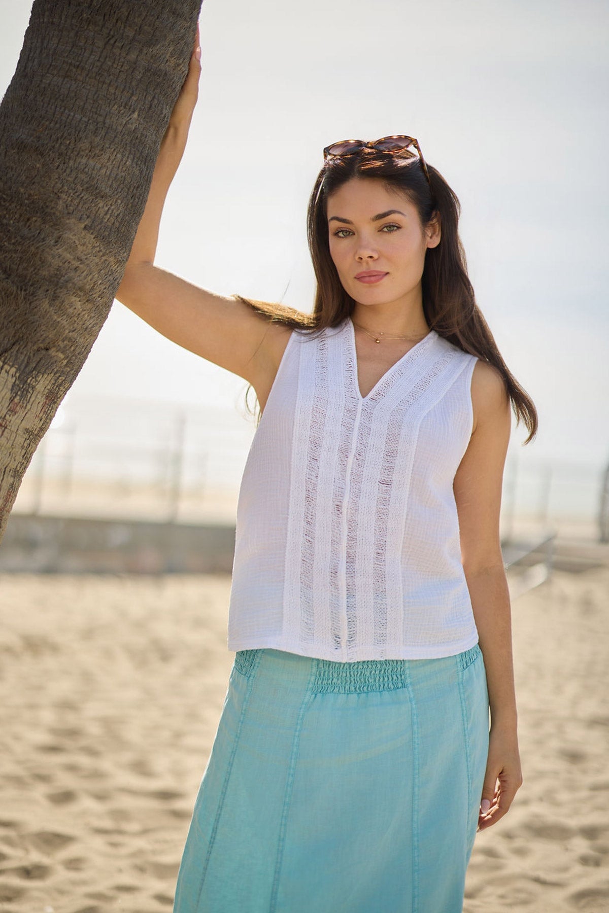 XCVI Reid Gauze V-Neck Sleeveless Top with Crochet Front Trim