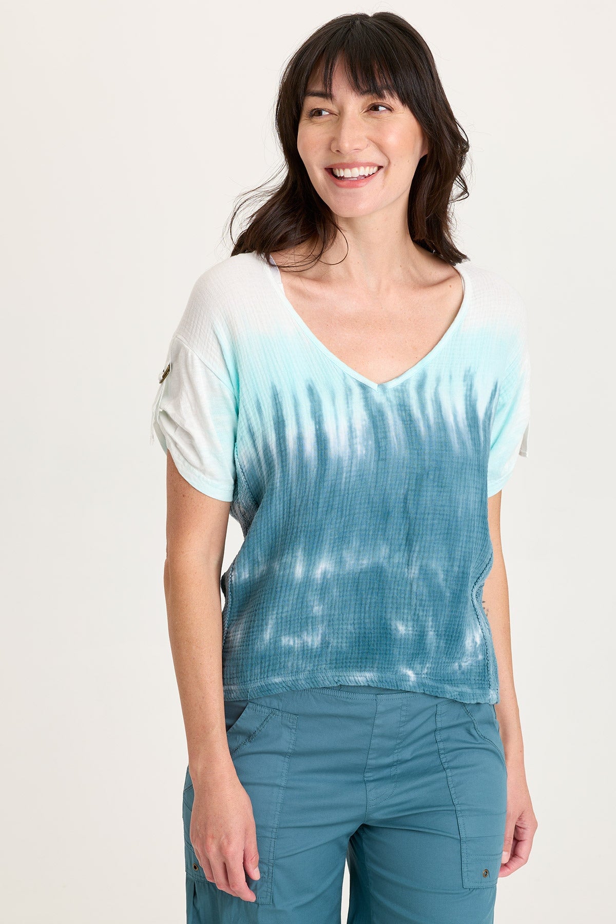 XCVI Milani Gauze Lace Trim V-Neck Top 