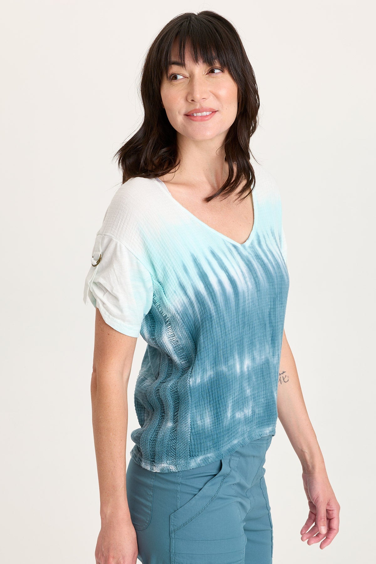 XCVI Milani Gauze Lace Trim V-Neck Top 