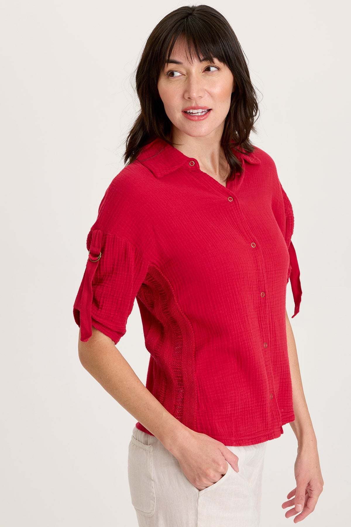 XCVI Kaleo Gauze Lace Trim Snap-Up Top 