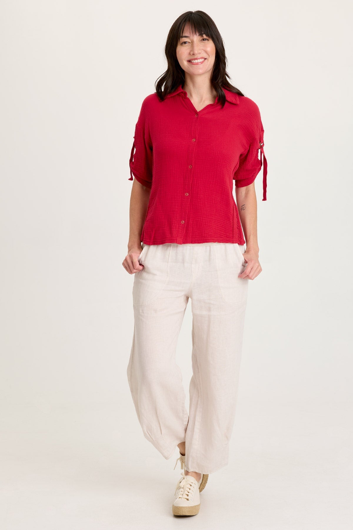 XCVI Kaleo Gauze Lace Trim Snap-Up Top 