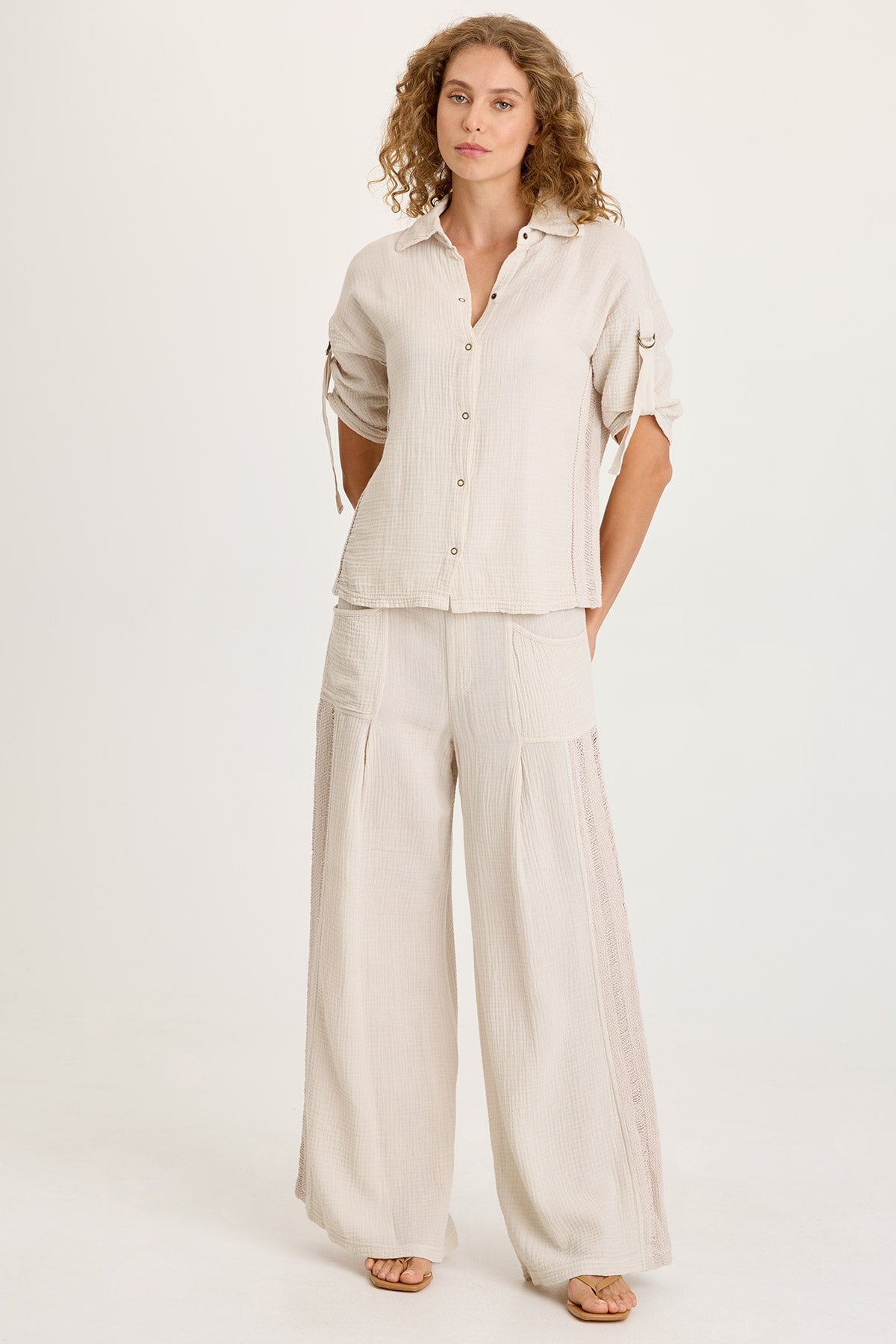XCVI Elu Gauze Ladder Lace Trim Wide-Leg Pull-On Pant