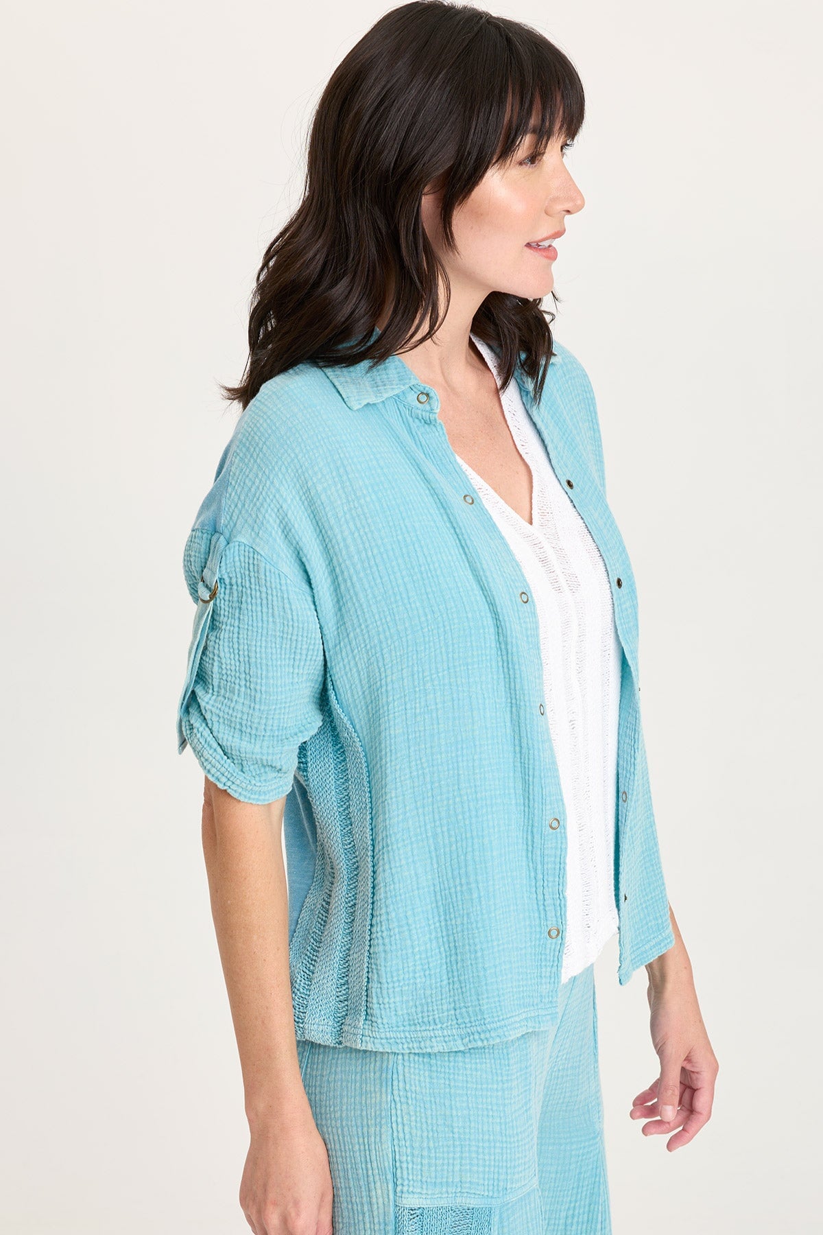 XCVI Kaleo Gauze Lace Trim Snap-Up Top 