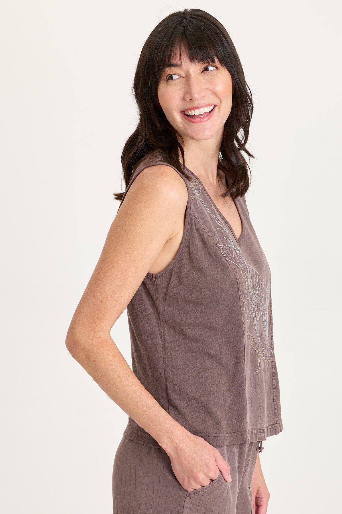 XCVI Siska Embroidered Pinstripe V-Neck Tank 